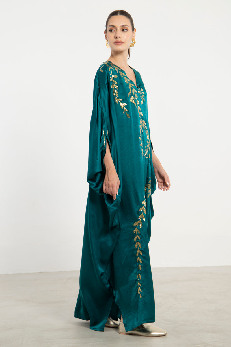 Darine Silk Teal Hand Embroidered Gown