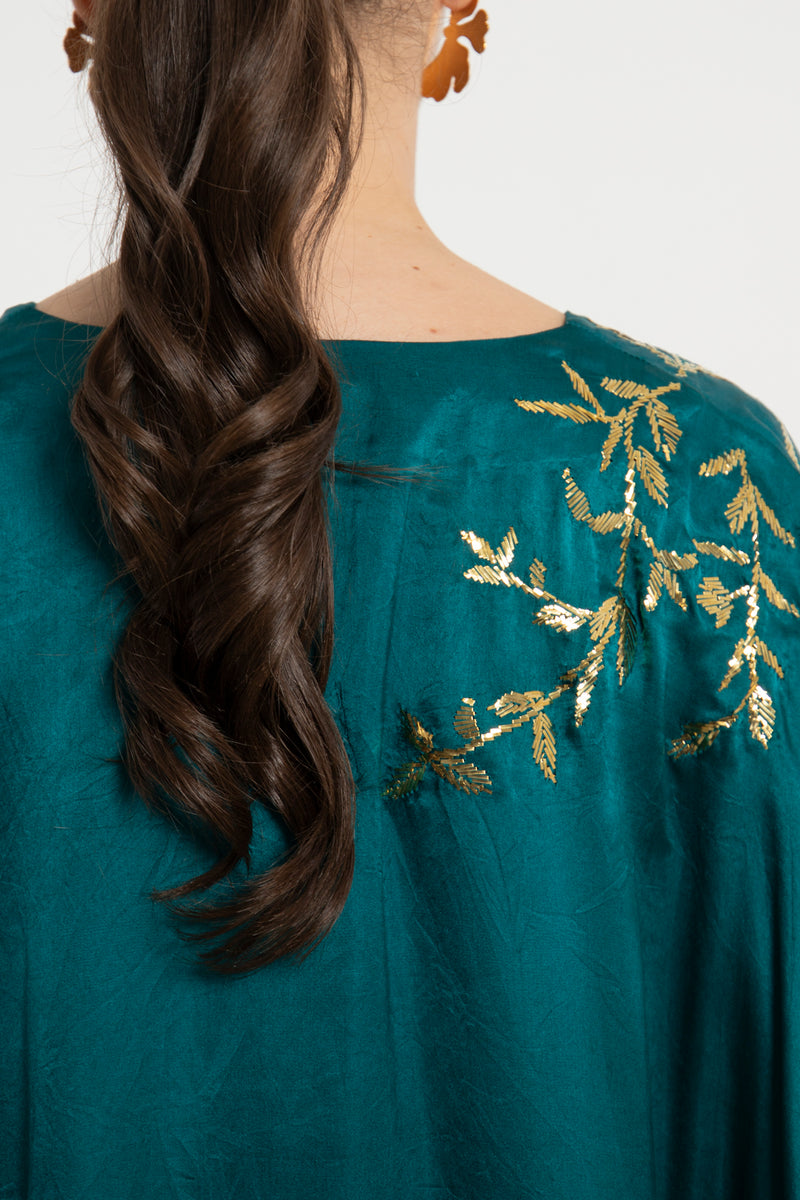 Darine Silk Teal Hand Embroidered Gown