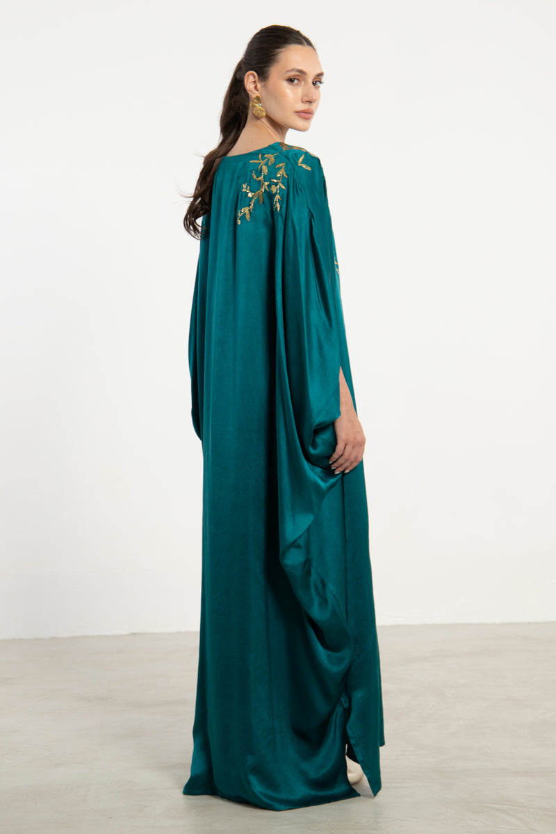 Darine Silk Teal Hand Embroidered Gown