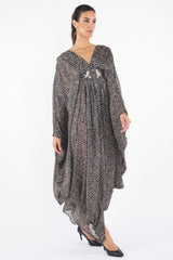 Farah Silk Black & Polka Dots Gown