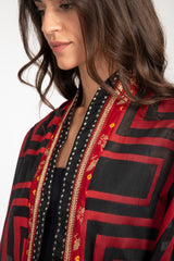 Khalida Cotton Graphic Red & Black Abaya