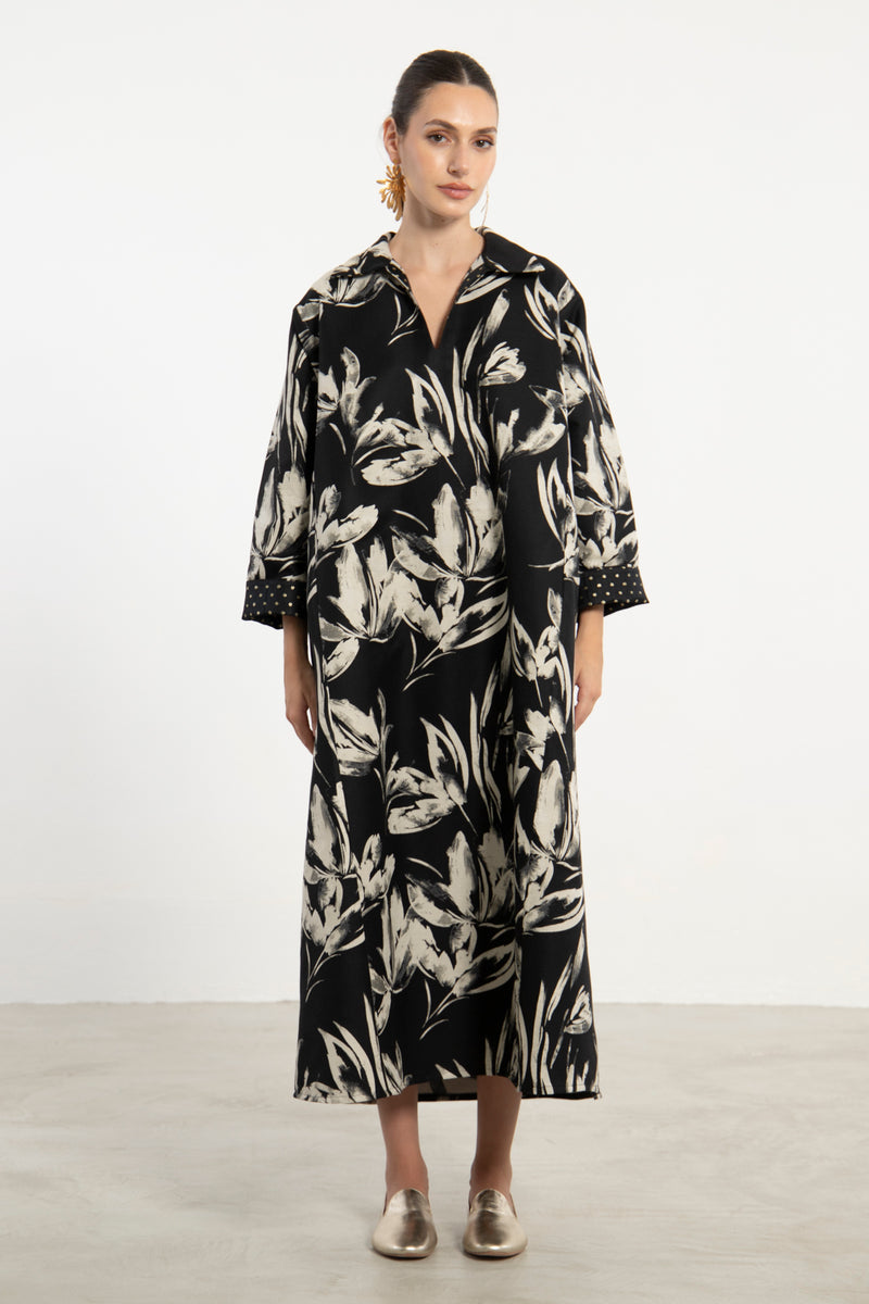 Mayssoun Cotton Black & Ivory Dress