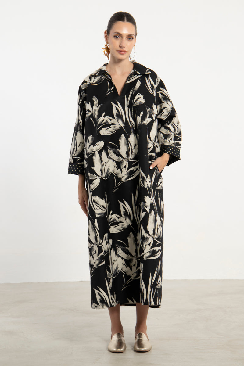 Mayssoun Cotton Black & Ivory Dress