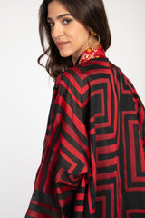 Khalida Cotton Graphic Red & Black Abaya