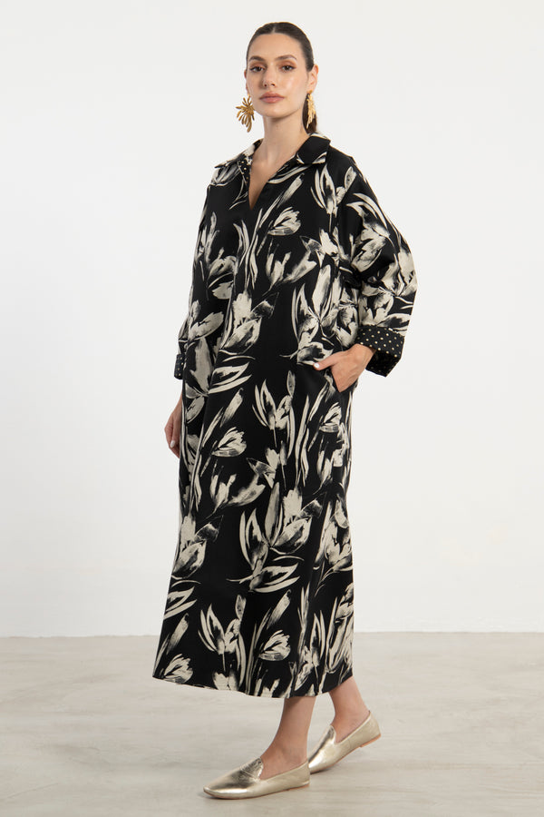 Mayssoun Cotton Black & Ivory Dress