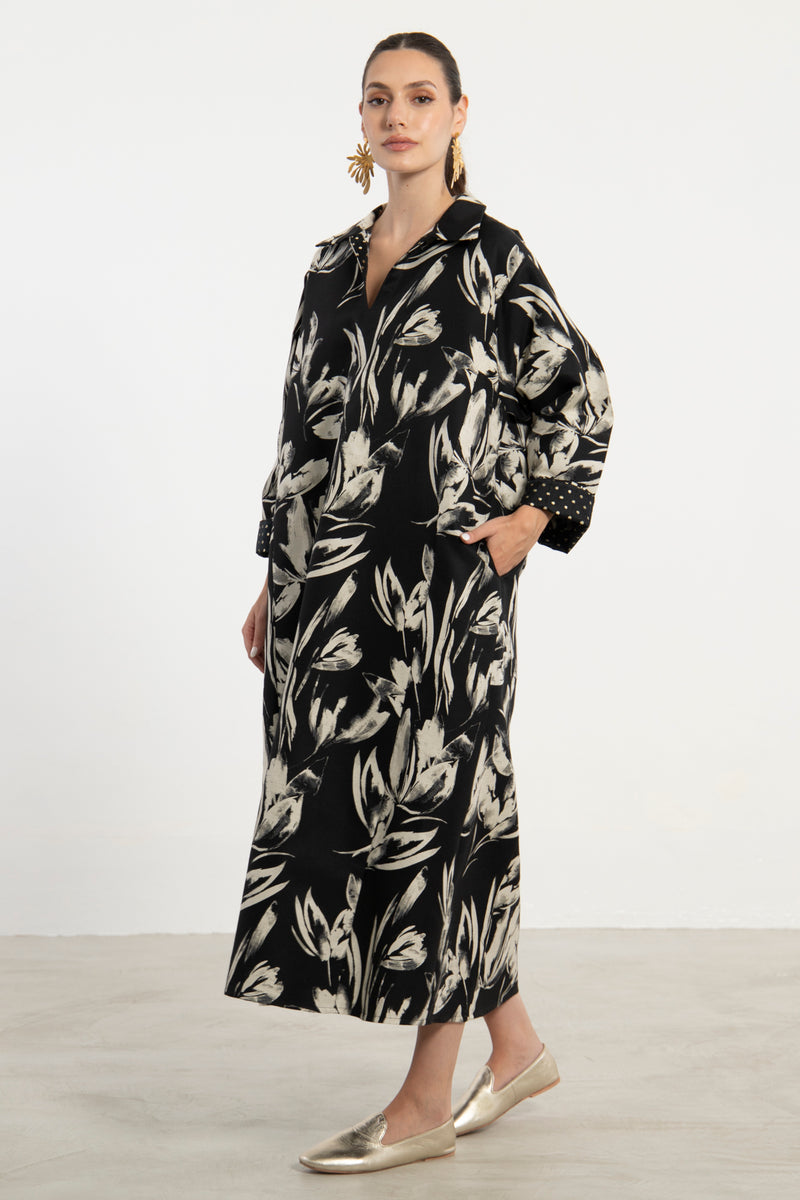 Mayssoun Cotton Black & Ivory Dress