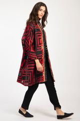 Khalida Cotton Graphic Red & Black Abaya