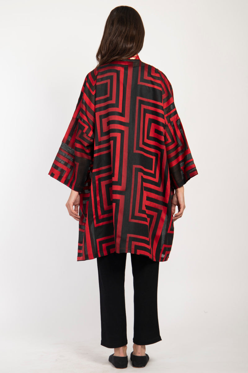 Khalida Cotton Graphic Red & Black Abaya