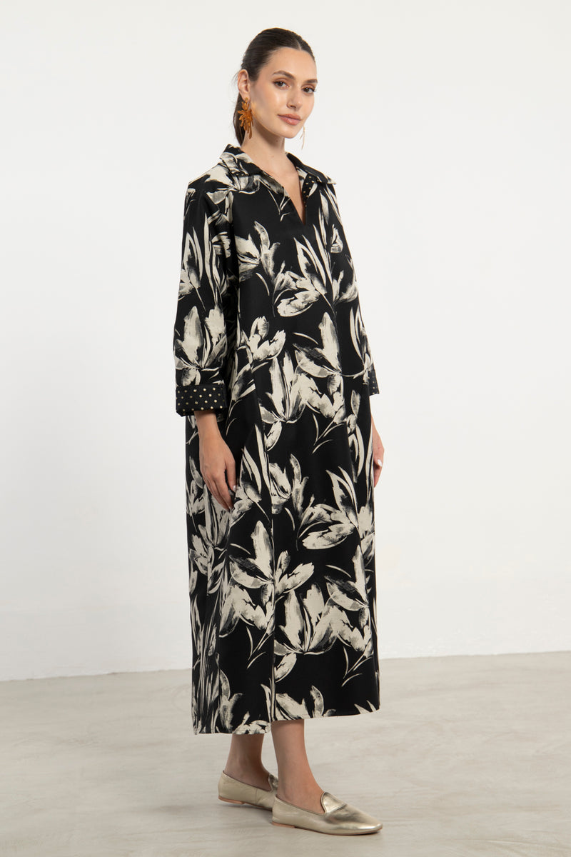 Mayssoun Cotton Black & Ivory Dress