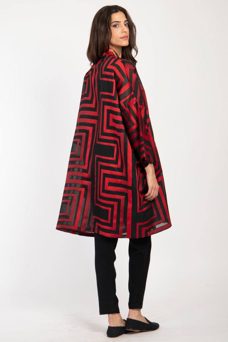 Khalida Cotton Graphic Red & Black Abaya