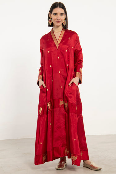 Soula Silk Red & Gold Dress