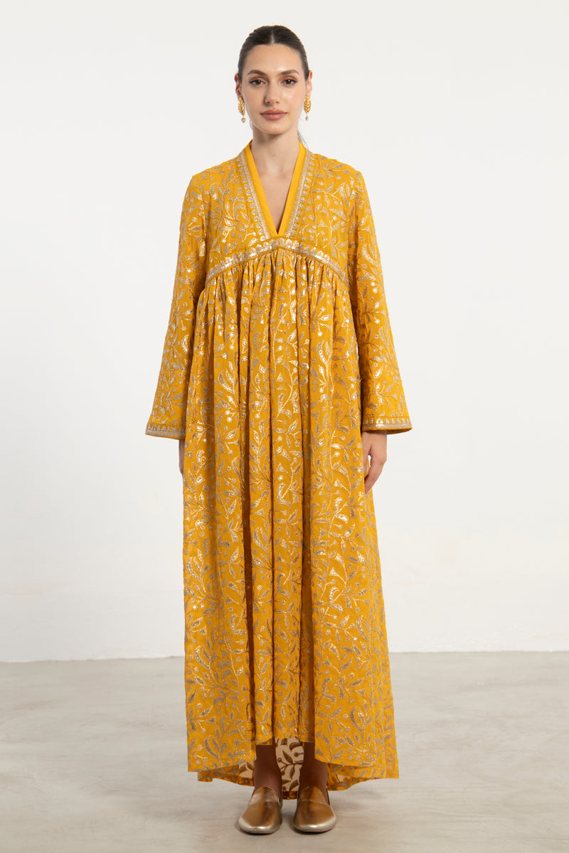 Aliaa Silk Georgette Mustard Embroidered Dress
