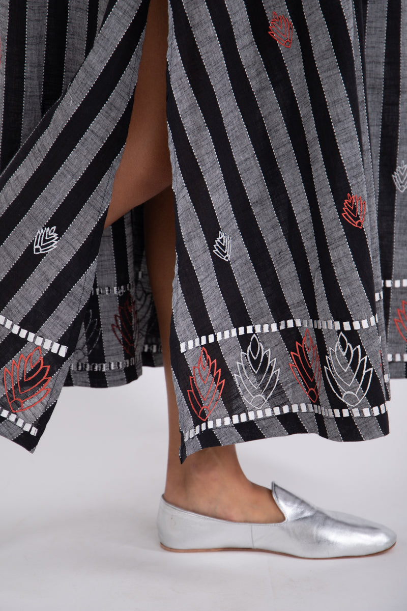 Jalila Cotton Black & Grey Embroidery Dress