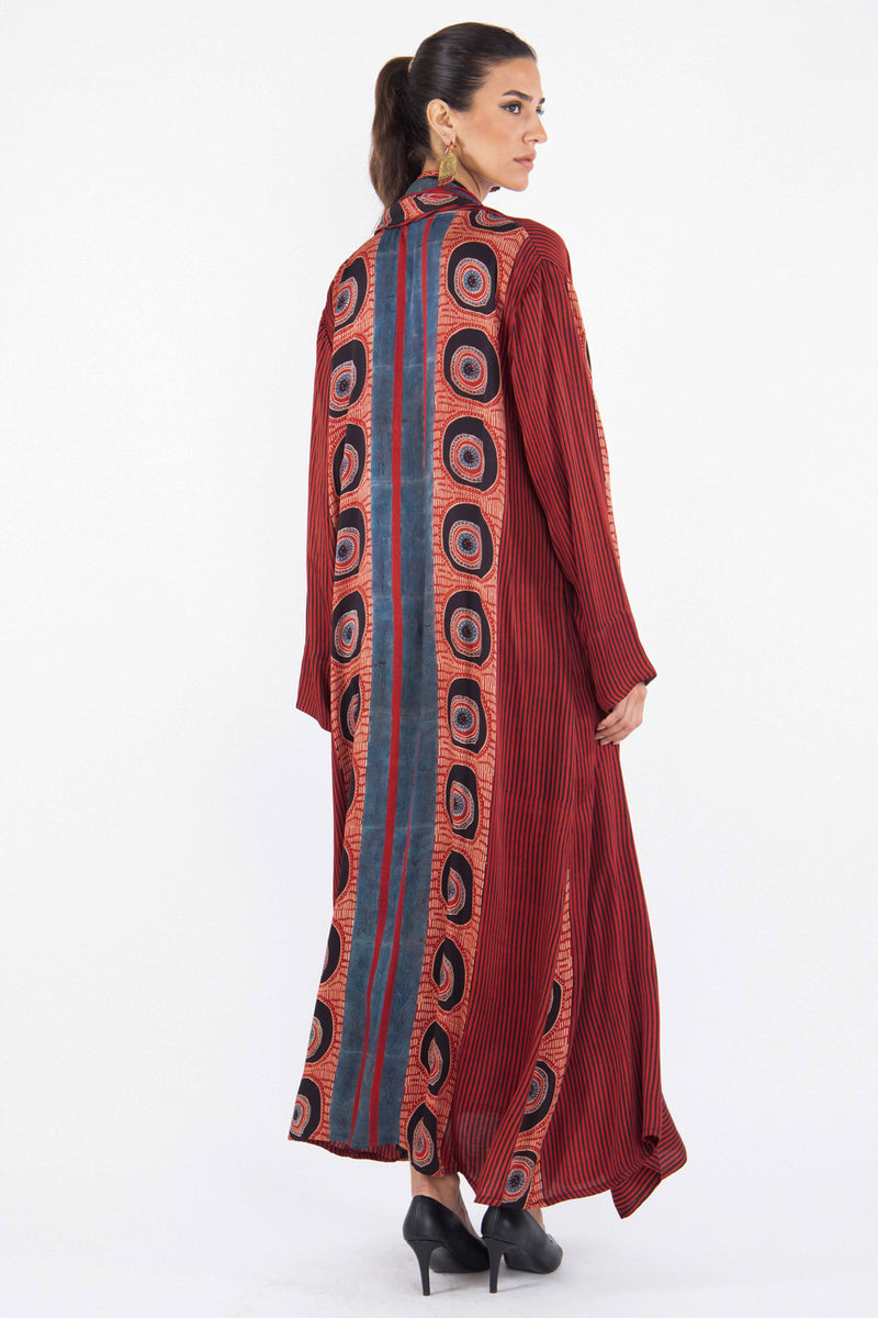 Madhuri Silk Printed Red With Blue Dress
