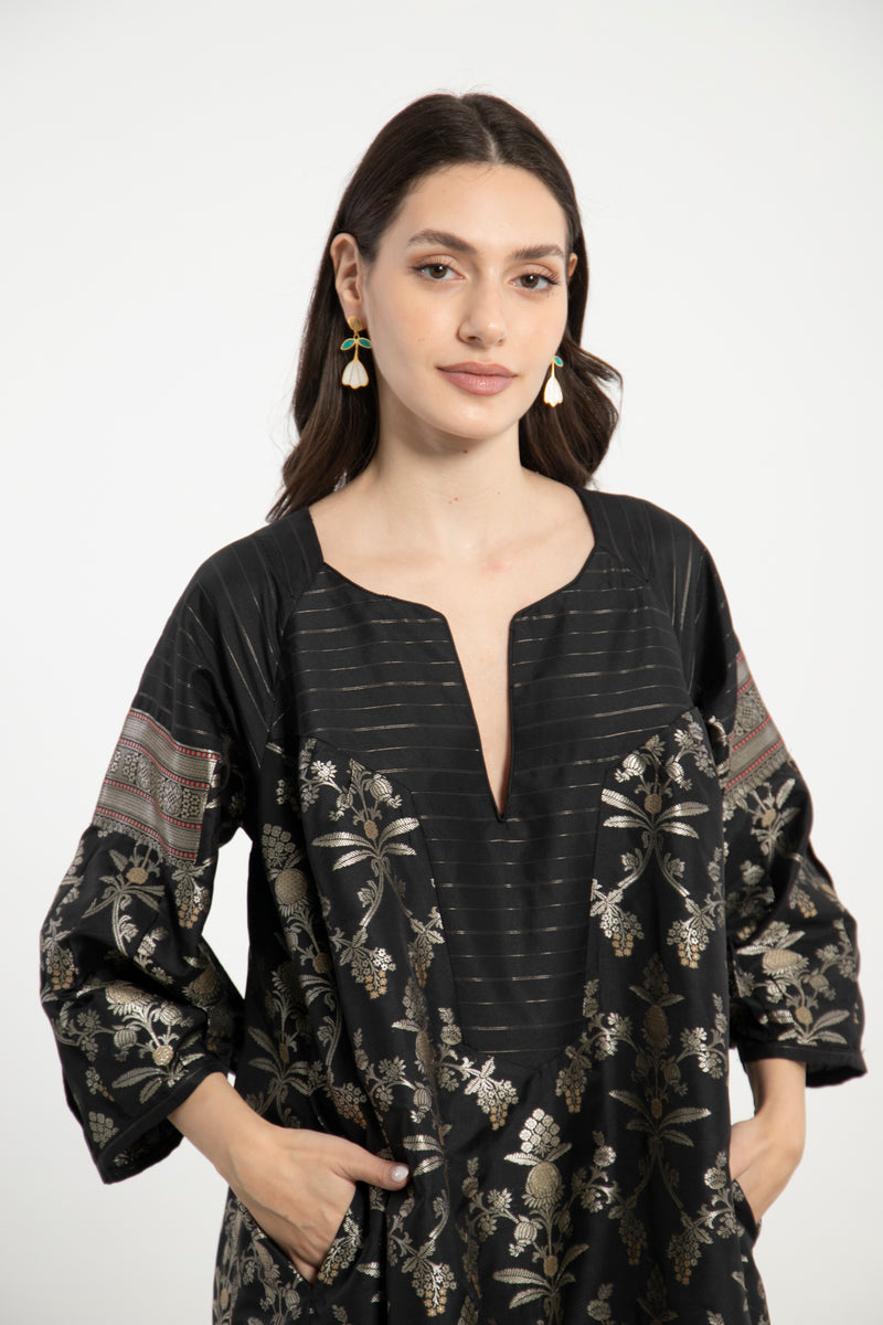 One-Of-a-Kind Rania Silk Black and Silver Dress