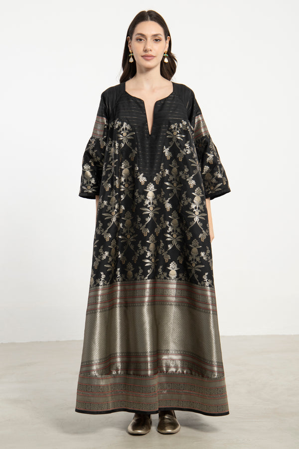 One-Of-a-Kind Rania Silk Black and Silver Dress