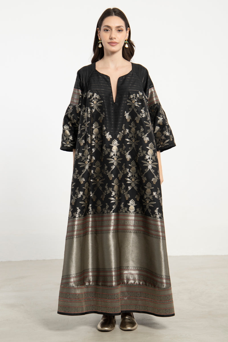 One-Of-a-Kind Rania Silk Black and Silver Dress