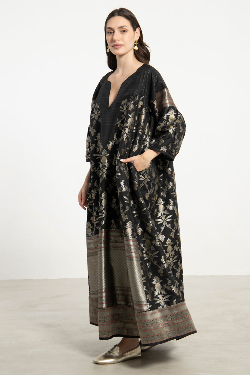 One-Of-a-Kind Rania Silk Black and Silver Dress