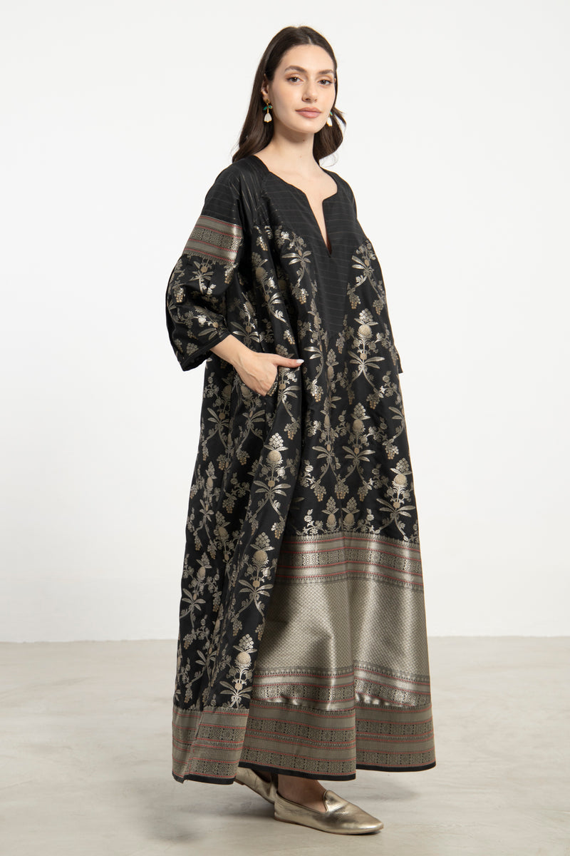 One-Of-a-Kind Rania Silk Black and Silver Dress