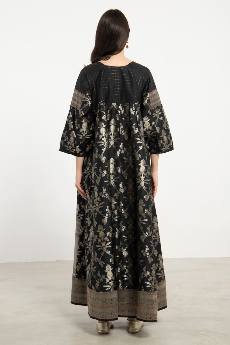 One-Of-a-Kind Rania Silk Black and Silver Dress