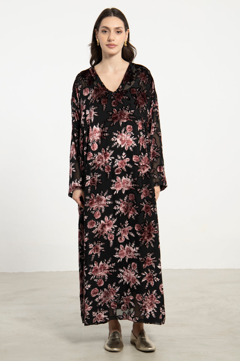 Zam Velvet Devoré Black Floral Dress