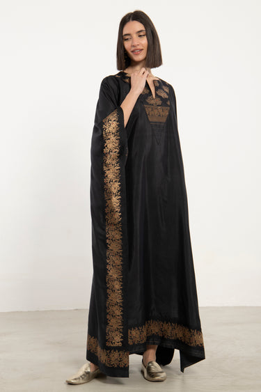 One-Of-a-Kind Tamara Silk Black & Gold Kaftan