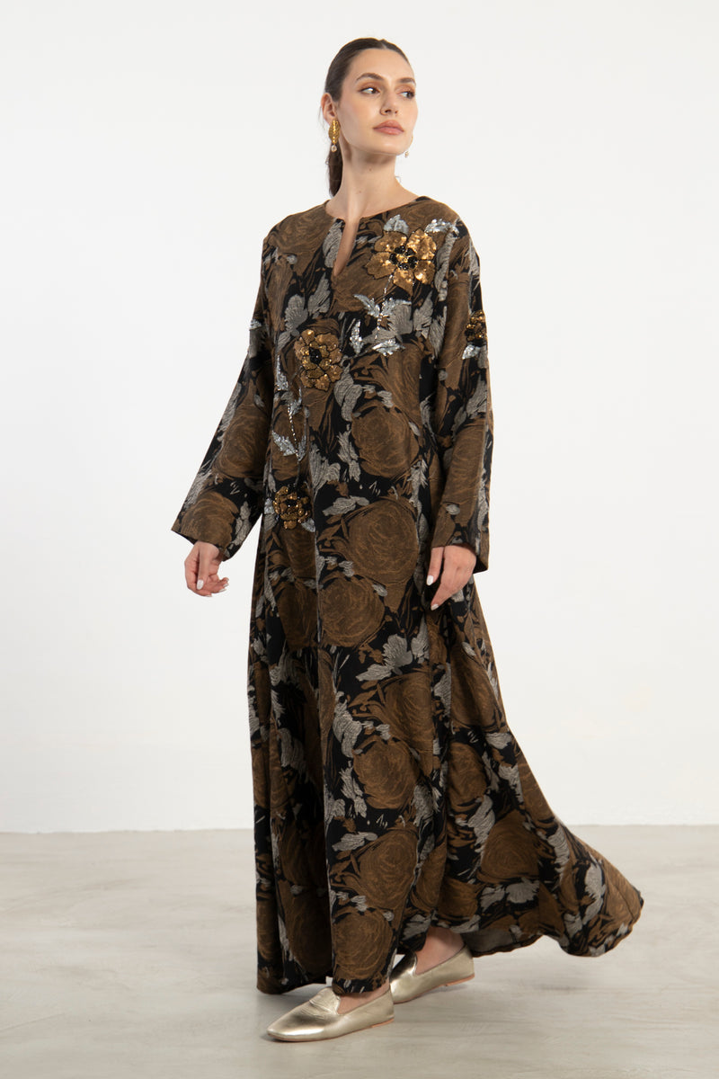 Fajer Cotton Jacquard Black & Bronze Dress