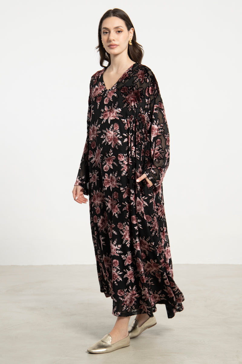 Zam Velvet Devoré Black Floral Dress