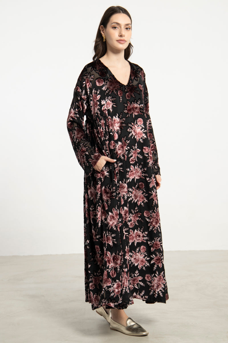 Zam Velvet Devoré Black Floral Dress