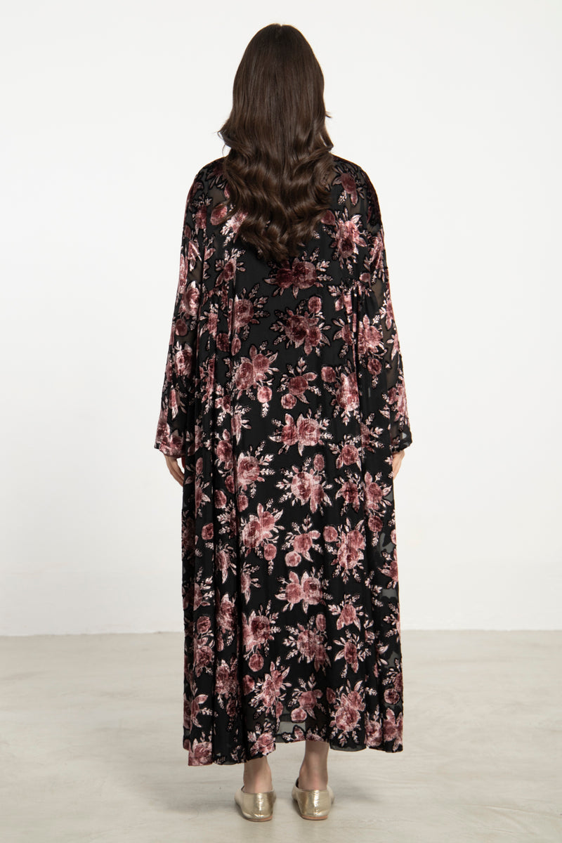 Zam Velvet Devoré Black Floral Dress