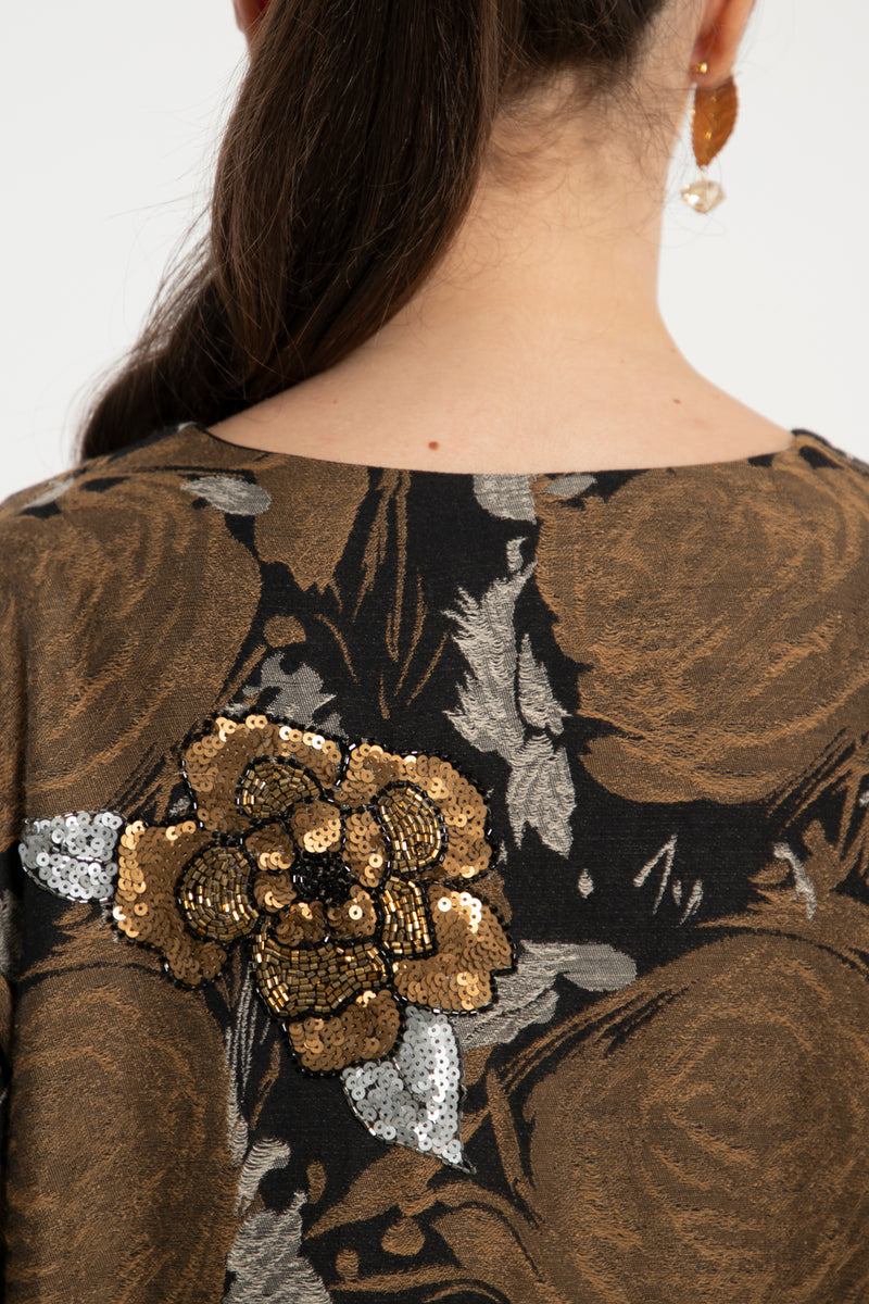 Fajer Cotton Jacquard Black & Bronze Dress