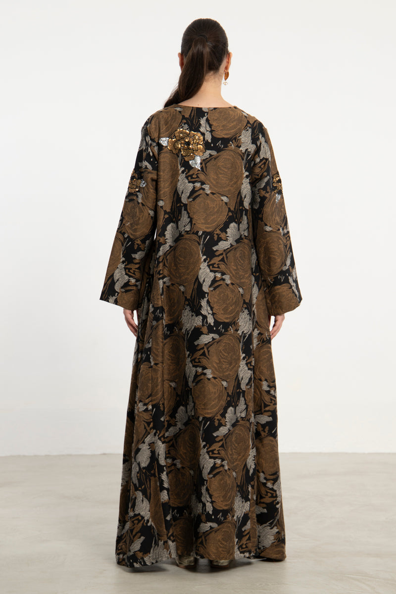 Fajer Cotton Jacquard Black & Bronze Dress