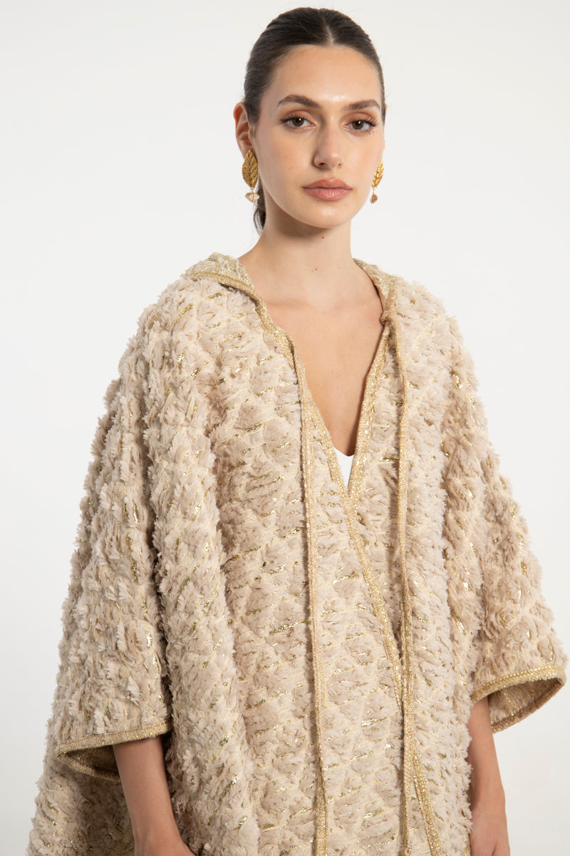 Amira Cotton Beige & Gold Poncho