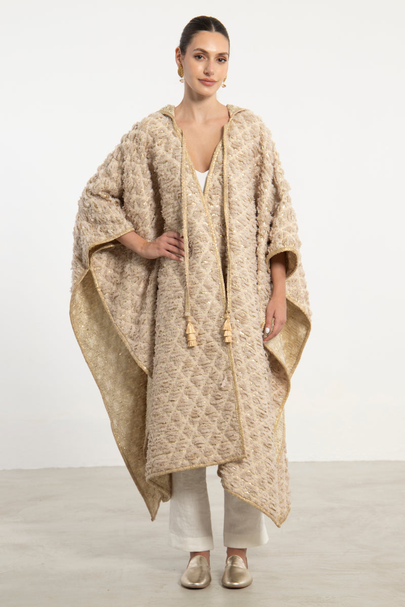 Amira Cotton Beige & Gold Poncho
