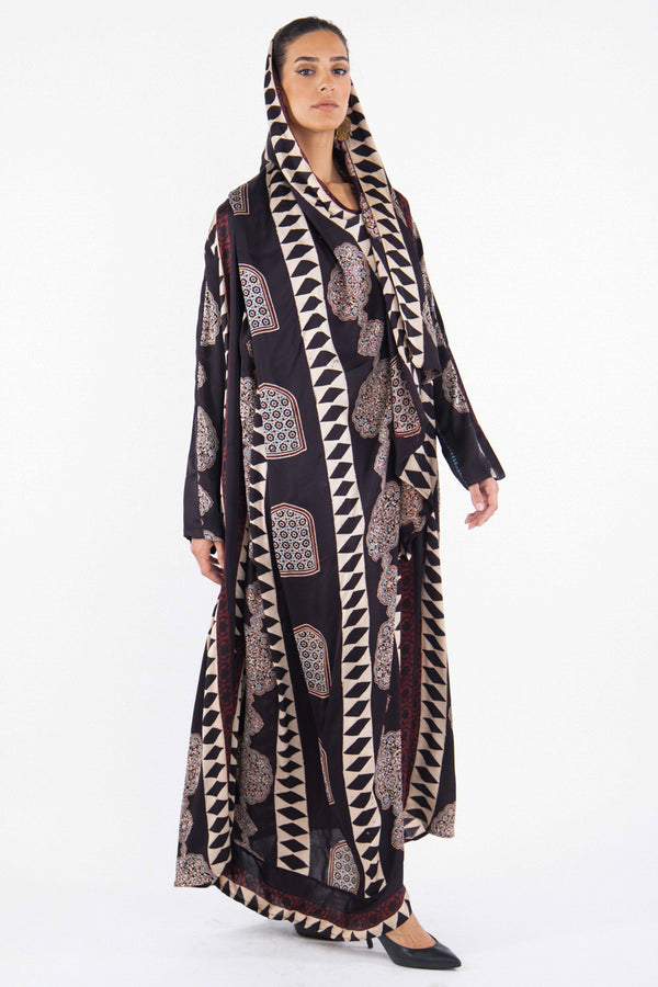 Madhuri Silk Black Striped Dress