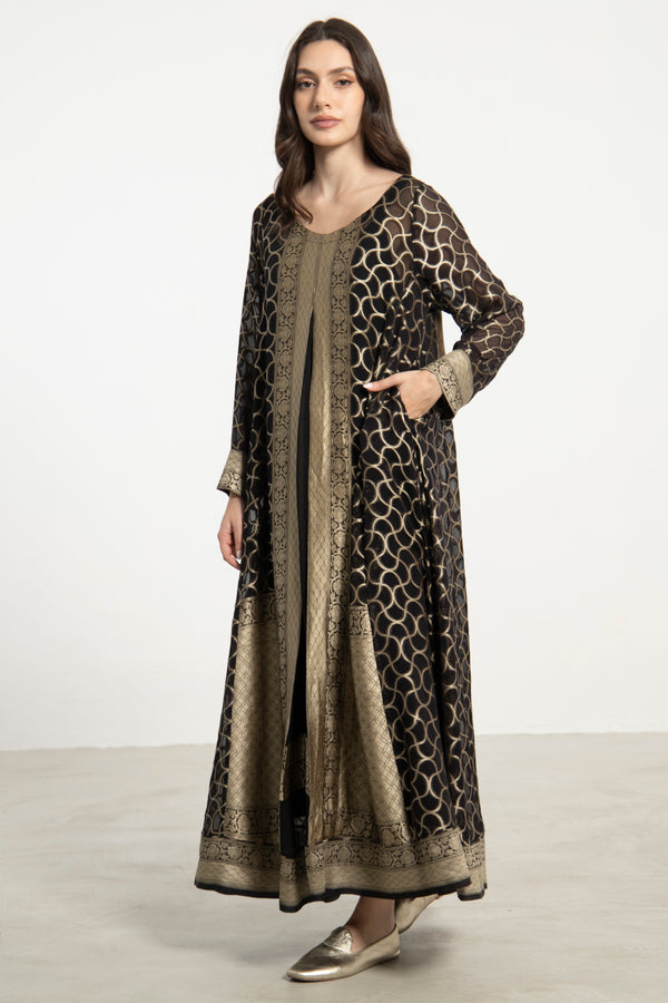 Souraya Handwoven Silk Black and Gold Dress