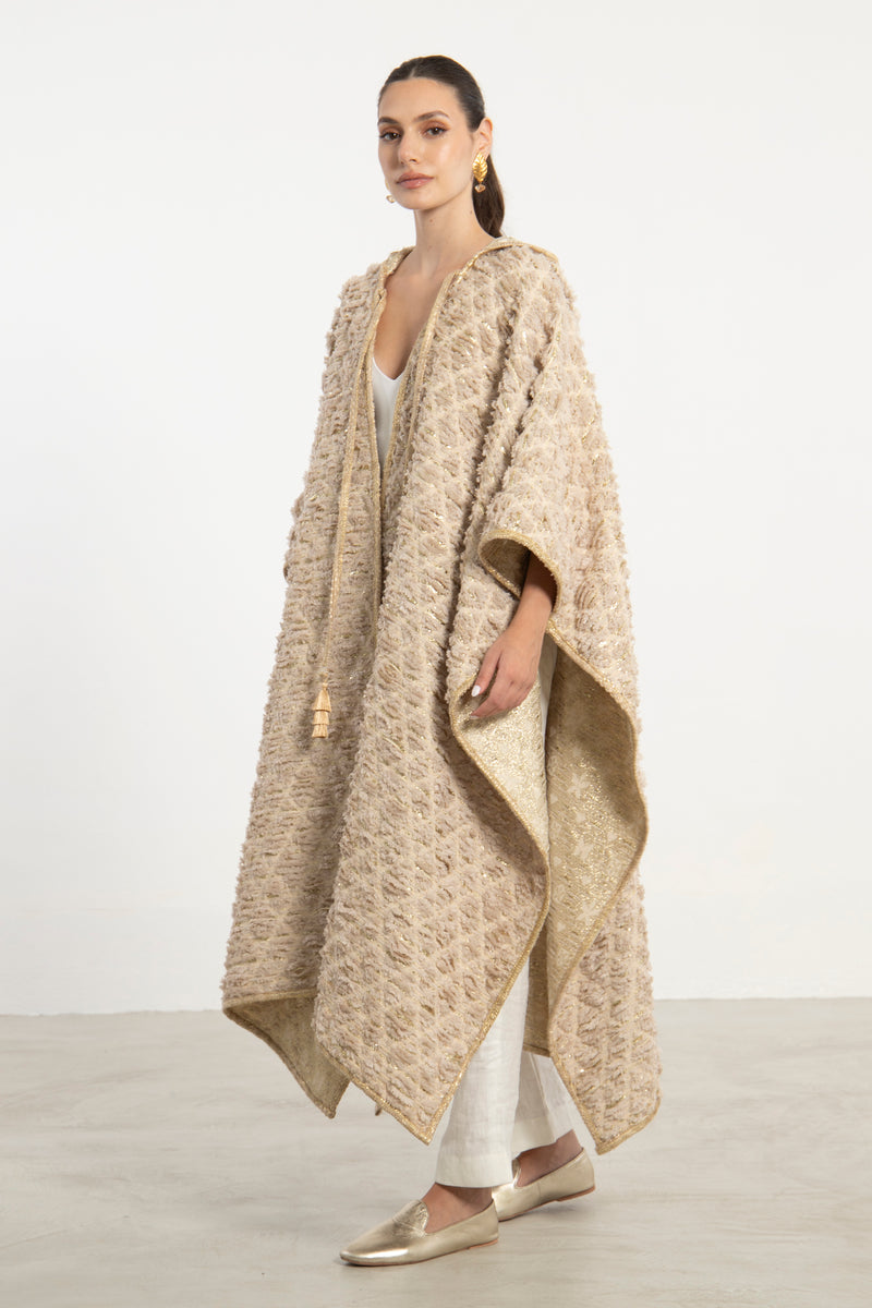 Amira Cotton Beige & Gold Poncho