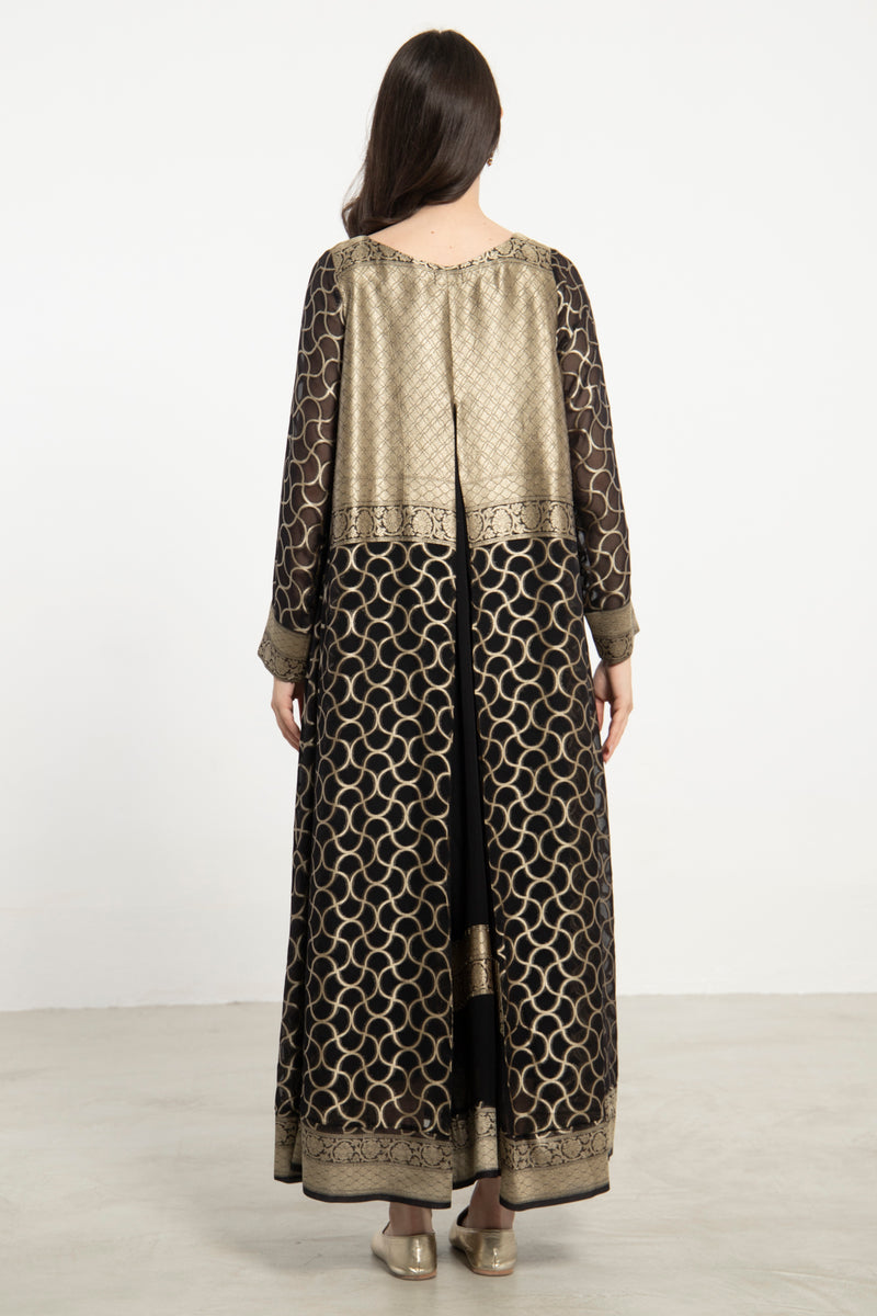 Souraya Handwoven Silk Black and Gold Dress