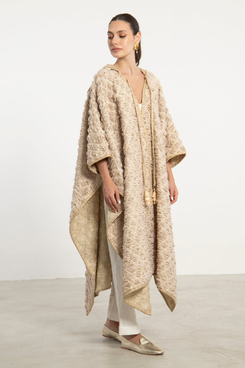 Amira Cotton Beige & Gold Poncho