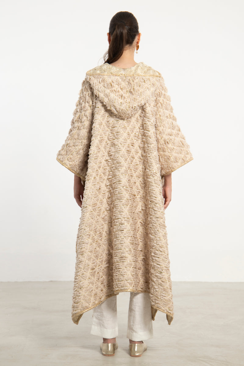 Amira Cotton Beige & Gold Poncho