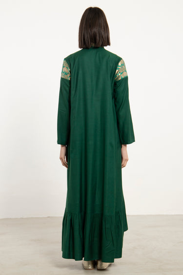 Mayada Silk & Silk Brocade Green Dress