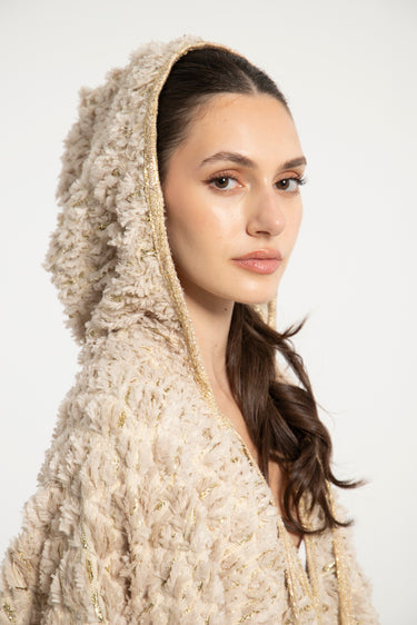 Amira Cotton Beige & Gold Poncho