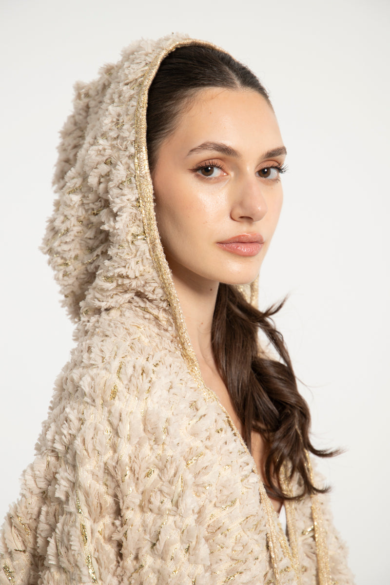 Amira Cotton Beige & Gold Poncho