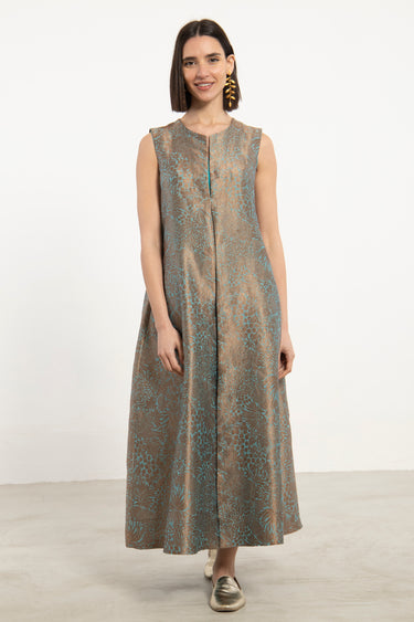 Rakia Cotton Silk Blue & Gold Dress