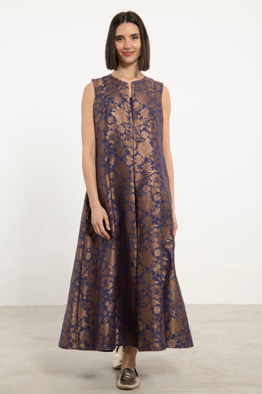 Rakia Cotton Silk Purple & Gold Dress