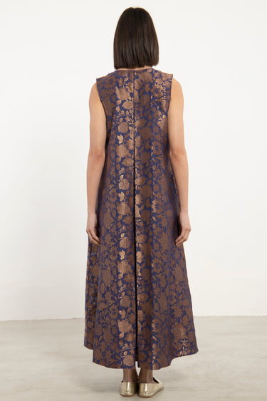 Rakia Cotton Silk Purple & Gold Dress