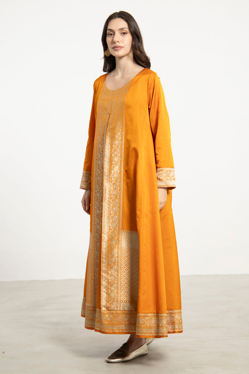 One-Of-a-Kind Souraya Silk Orange & Gold Dress