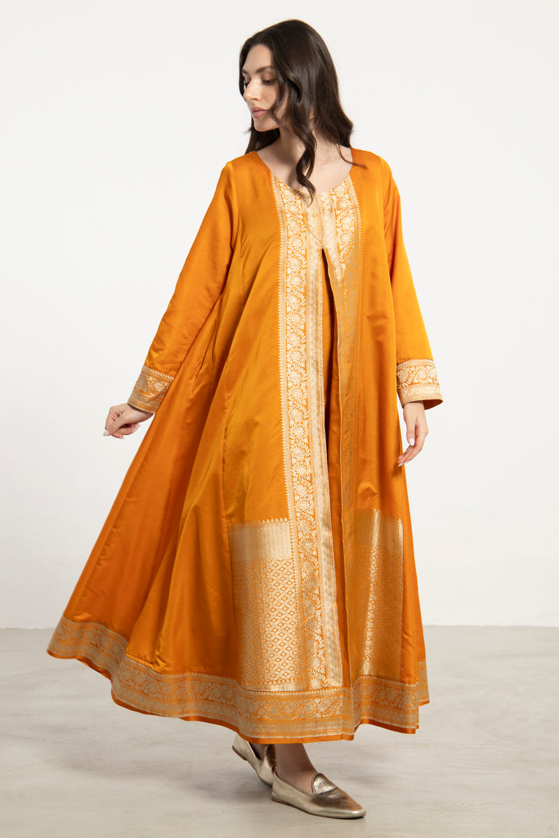One-Of-a-Kind Souraya Silk Orange & Gold Dress