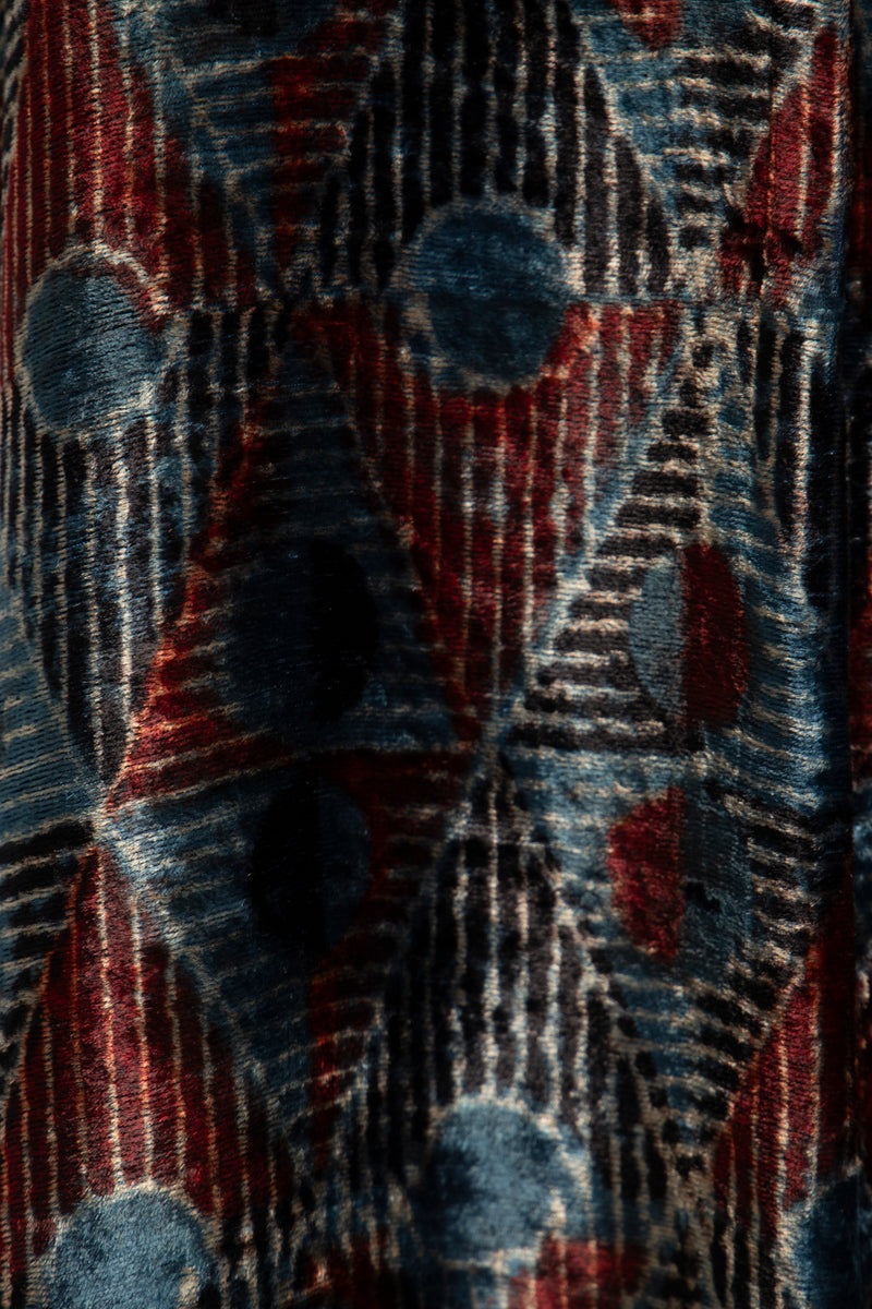 Hellen Silk Velvet Geometric Print Dress