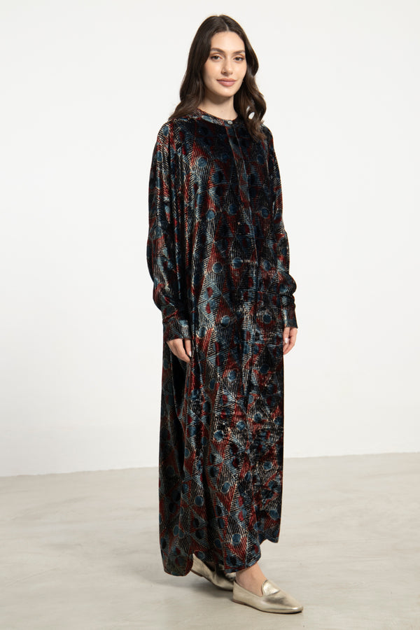 Hellen Silk Velvet Geometric Print Dress